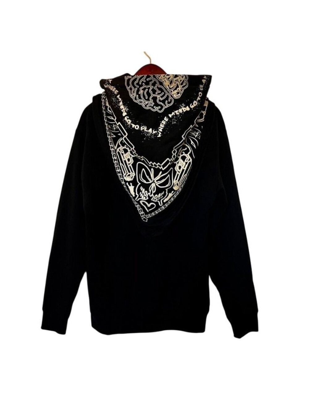 Hue Arcadia Black Bandana Hood Graphic Babushka Hoodie Y2K Skate Punk Streetwear